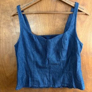 Old Navy Dark Blue Denim Corset Bustier Top Smocked Ren Faire Fairy Grunge Y2K